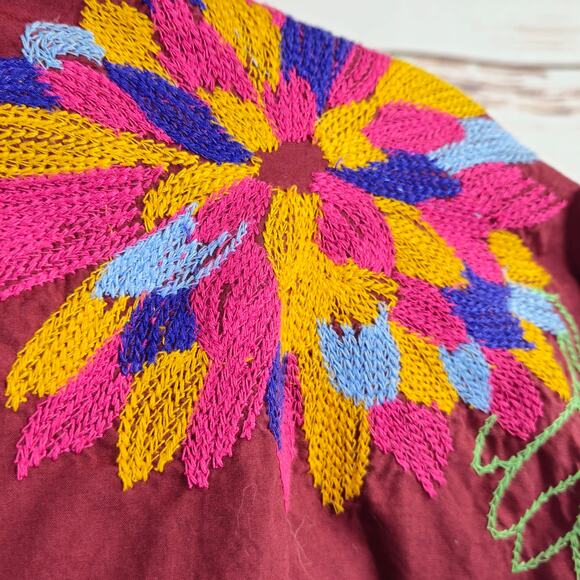 Anthropologie Maeve Embroidered Button Down Burgundy Size 6 - Picture 5 of 7